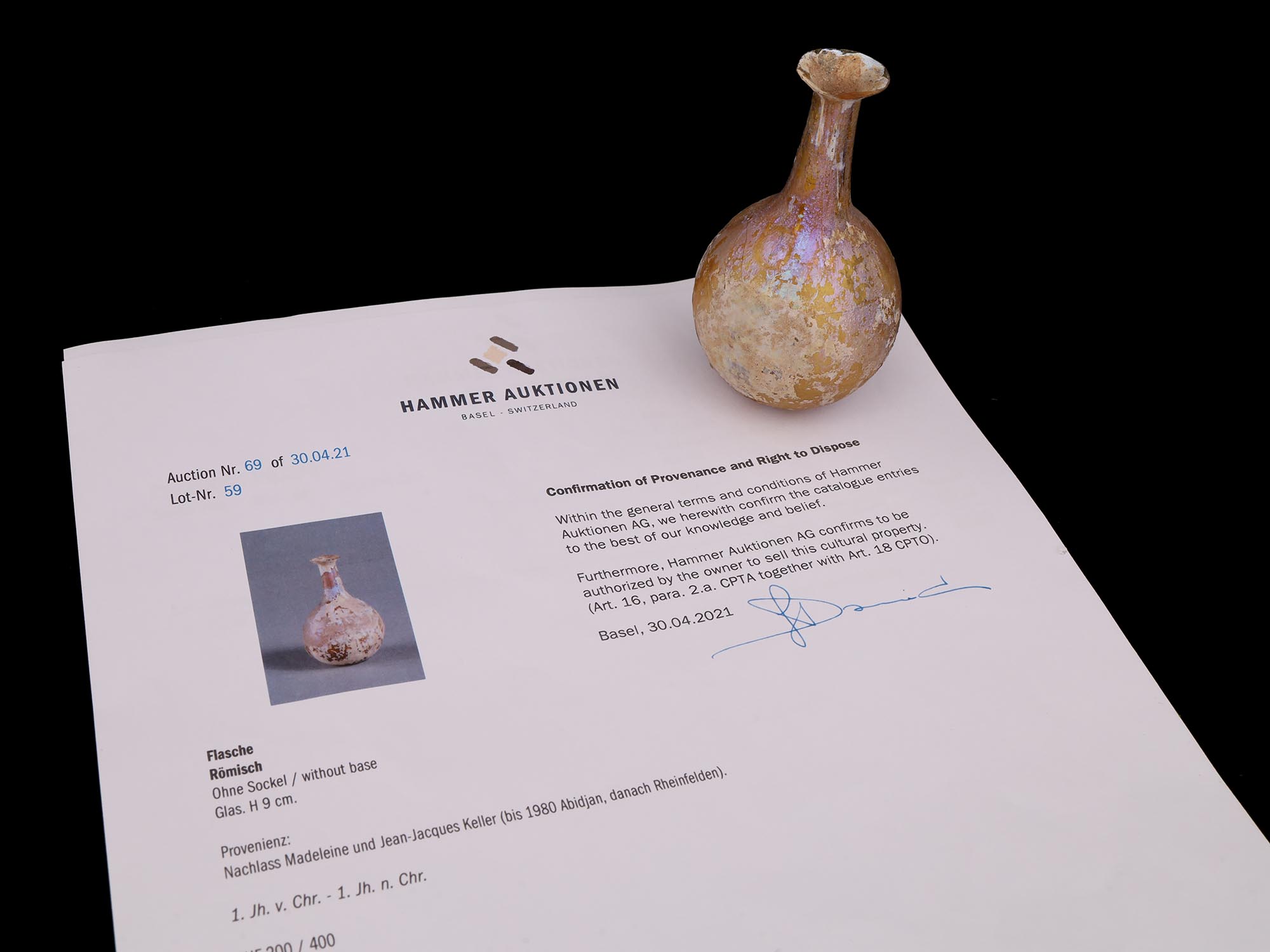 SMALL ARCHAEOLOGICAL ROMAN GLASS PERFUME BOTTLE PIC-5